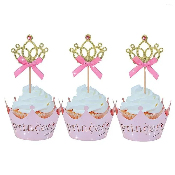 Fourniture de fête 40 PCS Pritteur Princesse Cupcake Toppers Crown Wrapper Baby Shower Decorations for Birthda