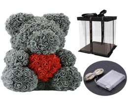 Fournitures de fête 40 cm bel ours de roses avec boîte-cadeau LED ours en peluche rose savon mousse fleur artificielle cadeaux du nouvel an pour Valentin6315617