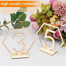 Suministros de fiesta 40 piezas Números de mesa de madera con base de soporte 1 a 40 Bodas Hexagon Shape Tablas reutilizables Número