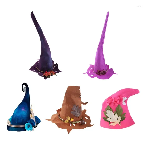 Fournitures de fête 449B, magnifique chapeau de sorcière coudé à fleurs artificielles, assistant créatif, nouveauté d'halloween, accessoires de décoration