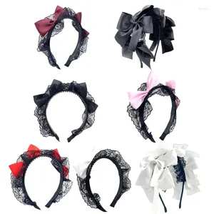 Party Supplies 449b Accessoire de cheveux fait à la main Bandeau gothique Gothic Maid Black Lace Hoop Cute Bowknots Decor pour femmes filles