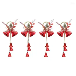 Fournitures de fête 4pcs Noël Jingle Bells Porte Cintre Ornements Décorations d'arbre de Noël rouge avec 5 et pomme de pin durable facile à utiliser