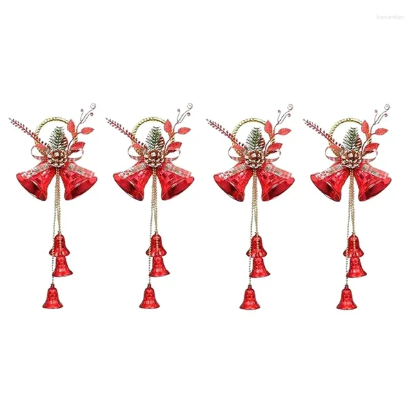 Fourniture de fête 4pcs Christma Jingle Bells Hangle de porte Ornements Red Christmas Tree Decorations avec 5 et Pinecone 17x8x39cm durable