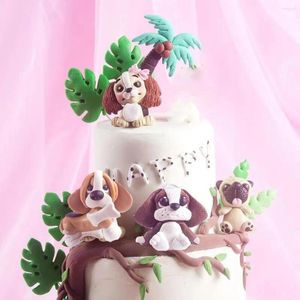 Party Supplies 4pcs Cartoon festif Dog Animal Cake Topper Cute Pottery Forest Jungle Safari Dogs Cupcake décor1st Birthday Partyfaver