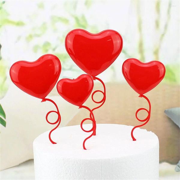 Fournitures de fête 4 pièces/lot couleur plastique pliable coeur amour ballon décoration de gâteau anniversaire Dessert décoration Cupcake drapeau cadeau de mariage