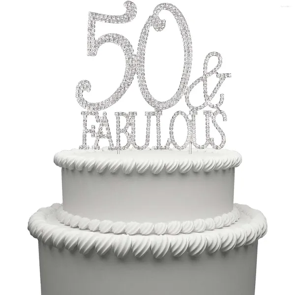 Party Supplies 50 Cake Topper Premium Silver Metal et Fabulous 50th Birthday Sparkly Rhingestone Decoration fait une grande pièce maîtresse