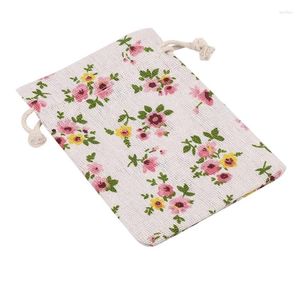 Suministros para fiestas 500 Uds. Bolsas florales de arpillera con cordón, bolsa de regalo de lino, bolsas de almacenamiento para joyas, sacos de 5,5 X 3,9 pulgadas