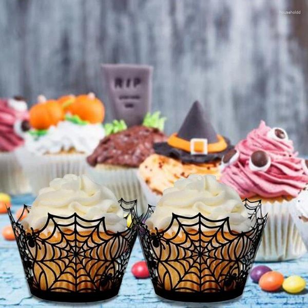 Fournitures de fête, doublures de Cupcake découpées au Laser en toile d'araignée noire, emballage d'halloween, étui à muffins pour réception-cadeau pour bébé, plateaux à gâteaux, outils 50 pièces