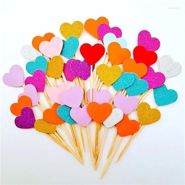 Fournitures de fête 50pcs Mini paillettes poudre étoile joyeux anniversaire gâteau Topper princesse coeur mariage Cupcake bébé douche décoration