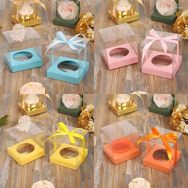 Suministros para fiestas, 50 Uds., caja individual para cupcakes, colores mezclados, ventana transparente romántica para boda, regalo, embalaje de galletas de Chocolate y dulces