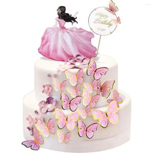 Fournitures de fête 57 pièces papillon joyeux anniversaire décorations de gâteau avec garniture en métal doré pour mariage