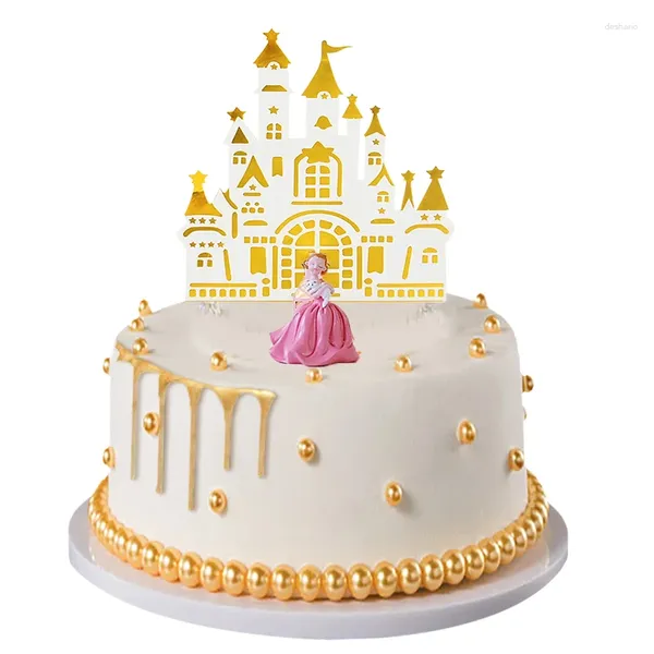 Suministros de fiesta, 5 uds., adornos para tartas de princesa Castillo, decoración para tartas de feliz cumpleaños, noria rosa, decoración de postres, Baby Shower
