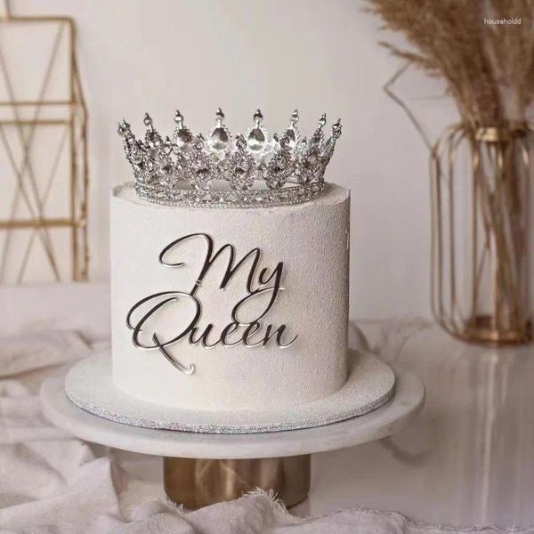 Suministros de fiesta 5 uds Est INS acrílico plata oro My Queen Cake Toppers para niños niñas mujeres herramientas de decoración de cumpleaños de aniversario