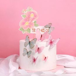 Feestbenodigdheden 5 % Happy Birthday Cake Toppers Decoratie Handgemaakte geschilderde vlindertopper voor bruiloft Baby shower