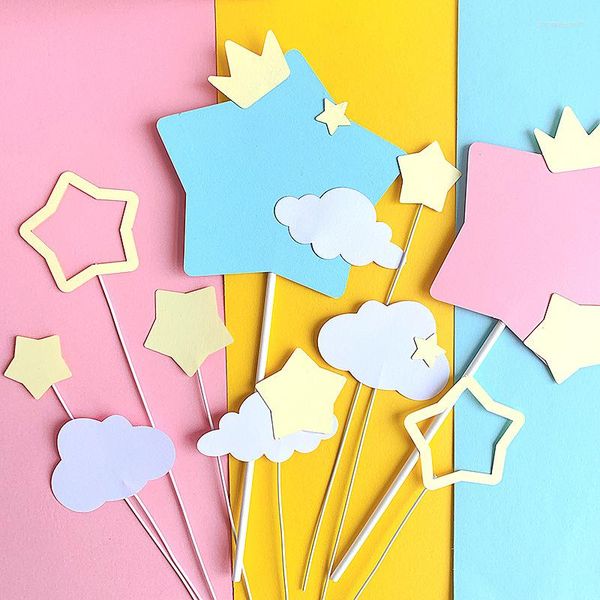 Fournitures de fête 5 pièces joyeux anniversaire décoration de gâteau couronne étoiles nuage Cupcake Topper drapeaux pour mariage enfants décoration