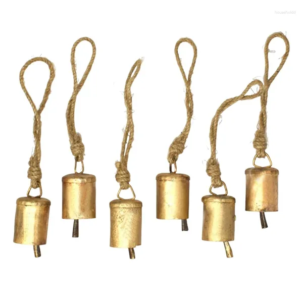 Suministros para fiestas, decoración de campanas de vaca hechas a mano de Metal con cuerda para Navidad o cualquier celebración, 6 uds.