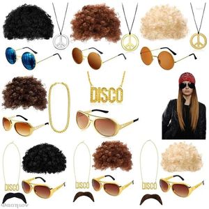 Feestartikelen 60s 70s 80s Afro Hippie Pruik Hip Hop Funky Zonnebril Ketting Snorstok Discokostuum Verkleedaccessoires Cosplay