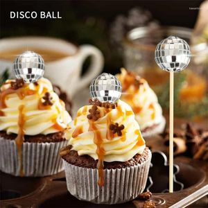 Suministros de fiesta 6pcs Disco Ball Cake Toppers Plugin Mirror 3d Cupcake Birthday Club 70s 80s Retro Dance Decorations