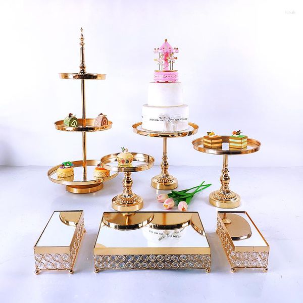 Suministros para fiestas 7-16 PC Crystal Metal Wedding Fruit Cake Stand Rack Set Festival Display Tray Cupcake