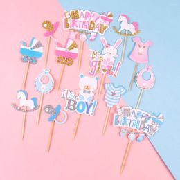 Suministros para fiestas 7pcs género revelador de pastel de pastel azul rosa es un niño o niña banderas de cupcake decoración de cumpleaños de baby shower