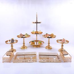 Fournitures de f￪te 8-16 PC Crystal Metal Wedding Multi-Layer Cake Gake Stand Rack Set Festival Display Tray