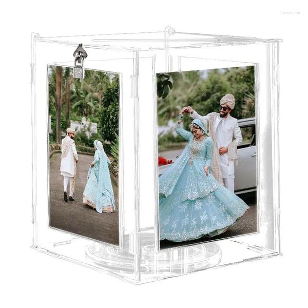 Boîte à cartes de mariage en acrylique, fournitures de fête, porte-enveloppe transparent avec cadre photo, serrure à lettres pour réception nuptiale
