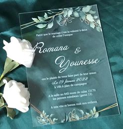 Fournitures de fête Invitation de mariage en acrylique avec feuilles vertes menu personnalisé invitations personnalisées favorisent la décoration 10pcs
