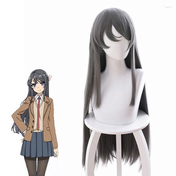 Suministros para fiestas El idiota adolescente no sueña con la hermana de la niña Sakurajima Mai Gris oscuro Peluca recta larga Cos Anime Cosplay Game Hair