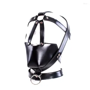 Fournions de fête Adulte Halloween Cosplay Games Hollow Out Hood of Sexy Leather Harness Mask Fetish Bandage Head For Men Face