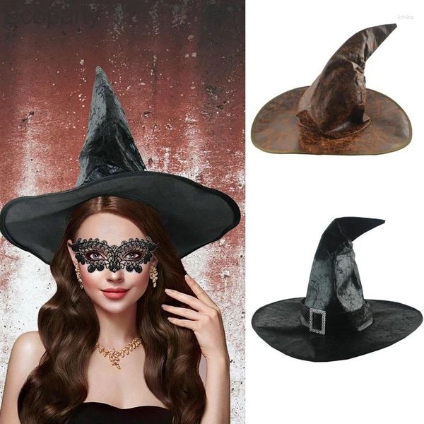 Suministros para fiestas niños adultos black pu cuero bruja de cuero sombreros halloween accesorios retro de cosplay accesorios de vestuario