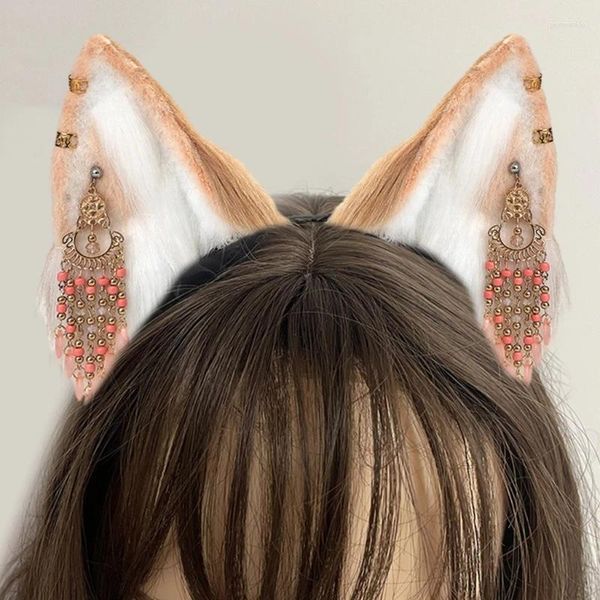 Bandeau d'oreille de loup pour adulte, fournitures de fête, avec boucle d'oreille à frange, cerceau pour cheveux de pâques