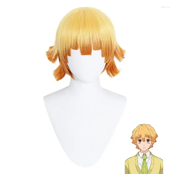 Party Supplies Agatsuma Zenitsu Cosplay Wig For Aldult Anime Short Golden Straight Synthetic Wigs Halloween Costume