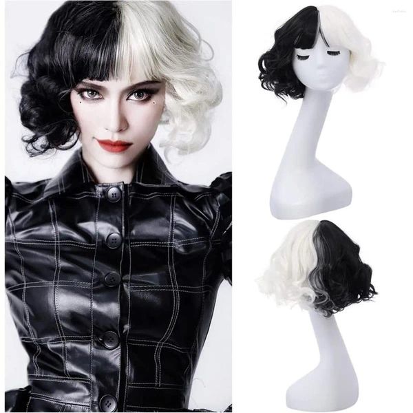 Party Supplies Alf Black White Wig With Bangs Femmes Girls Costume Cosplay Cosplay