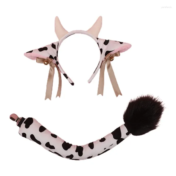 Ensemble de queue de coiffure oreilles de vache, fournitures de fête, Costume en peluche fait à la main, Anime pour Halloween, accessoires de Cosplay de noël