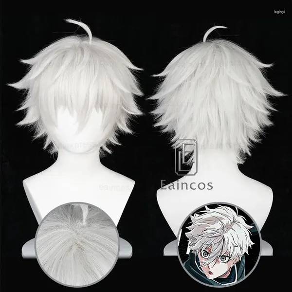 Perruque de Cosplay Seishiro Nagi, fournitures de fête, perruque courte blanche argentée de 30cm, cheveux synthétiques résistants à la chaleur