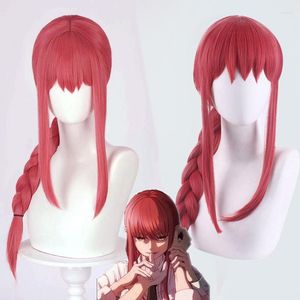 Feestartikelen Anime Kettingzaag Man Pruik Makima Lang Roze Rood Haar Cosplay Rollenspel Halloween Synthetisch 75cm