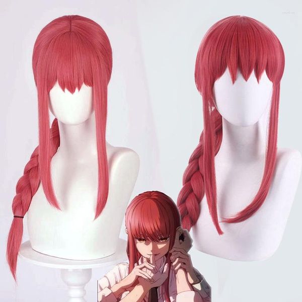 Suministros de fiesta Anime motosierra hombre peluca Makima largo rosa rojo Cosplay del pelo juego Halloween sintético 75cm