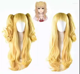 FOURNIR FOURNIR ANIME COSPLAY WIGS WIGS BLOND SYNTHETIC WIG avec 2 queues de cheval Costume d'Halloween