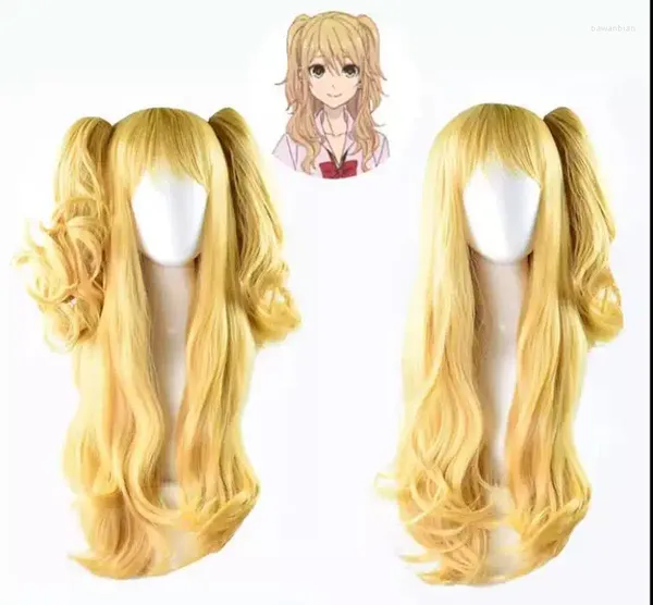 FOURNIR FOURNIR ANIME COSPLAY WIGS WIGS BLOND SYNTHETIC WIG avec 2 queues de cheval Costume d'Halloween