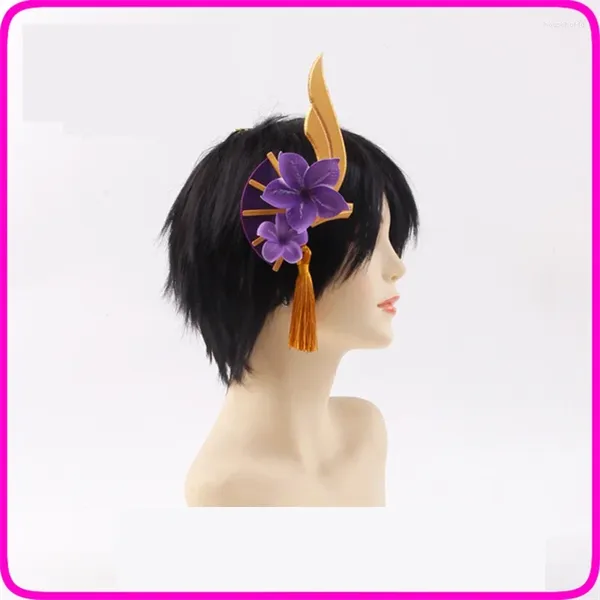 Fournitures de fête Anime Genshin Impact Raiden Shogun Yoimiya Cosplay couvre-chef épingle à cheveux fleur violette accessoire de cheveux accessoire Clips en PVC faits à la main