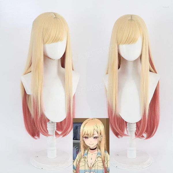 Suministros para fiestas Anime My Dress-Up Darling Marin Kitagawa Cosplay peluca amarillo degradado largo pelo liso Kawaii lindo Halloween Carnaval