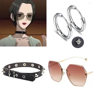 Fournitures de fête Anime Oosaki Nana Cosplay lunettes collier boucles d'oreilles ensembles de bijoux Punk gothique Rock tour de cou mode lunettes de soleil sans cadre accessoires