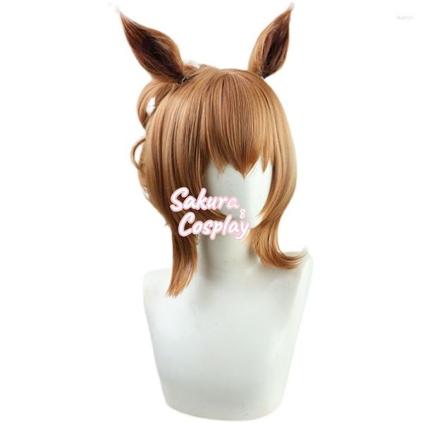 Articles de fête Anime Jolie Derby Taiki Navette Cosplay Court Brun Bouclés Résistant À La Chaleur Cheveux Synthétiques Halloween Carnaval Cap Perruque Gratuit