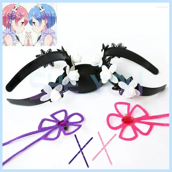 Suministros de fiesta Anime Re: la vida en un mundo diferente de Zero Ram Rem diadema horquilla accesorios para el cabello accesorios de Cosplay