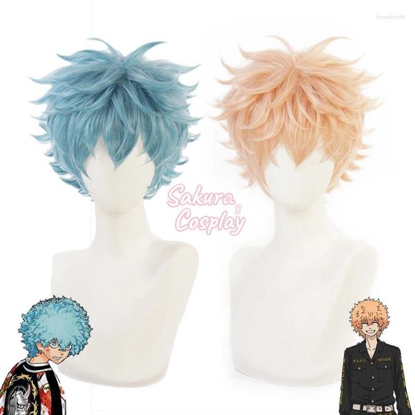 Fournitures de fête Anime Tokyo Revengers Nahoya Kawata Souta Souya Soya Cosplay Orange Bleu Costume Court Synthétique Cheveux Carnaval Perruque Cap