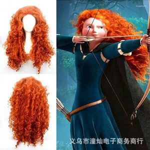 Suministros de fiesta pelucas de Anime Brave Legend Merida Princess Cosplay peluca naranja pelo largo y rizado gorro sintético gratis