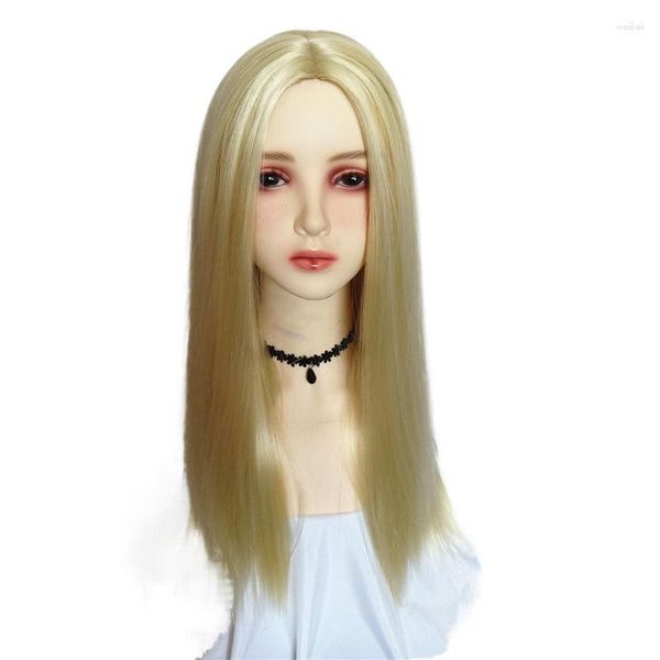 Fournitures de fête Anime perruques moyenne séparation blond clair cheveux longs raides Kardashian Cosplay perruque synthétique