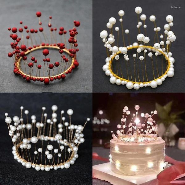 Fournitures de fête Artificial Pearl Crown Cake Topper Home Restaurant Baby Shower Down Decor