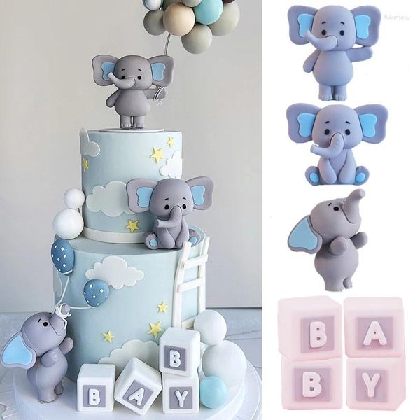 Supplies de fête Baby Elephant Cake Toppers Soft Rubber Mini Gris Doll Ornaments Boy Girl Douche Douche DÉCORATIONS