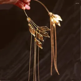 Fournitures de fête Belle Feuille D'or Hanfu Bandeau Bandeau Princesse Accessoires De Cheveux Avec Gland Mariage Mariée Chapeaux Style Ancien